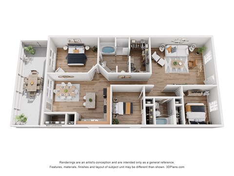 Floor plan for 3 beds, 2 baths, 1453 sqft